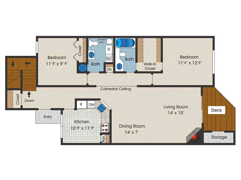 1130 square feet 2 bathroom 2 bedroom floor plan at The Brooke.