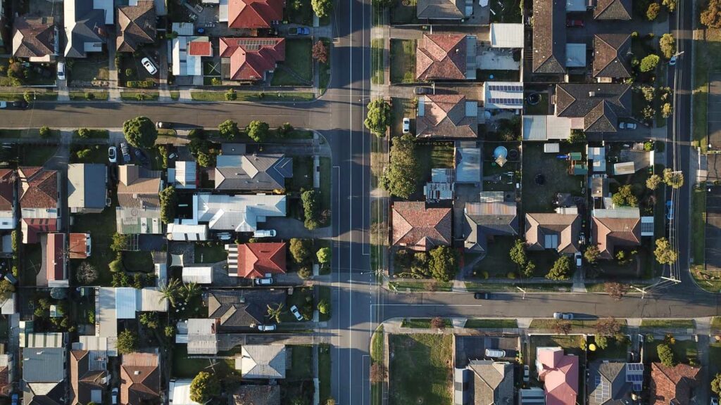 Aerial view of a residential neigbhorhood