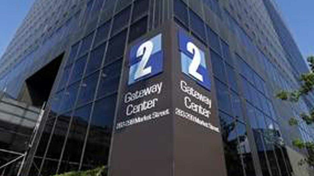 Exterior of 2 Gateway Center building in Newark, NJ