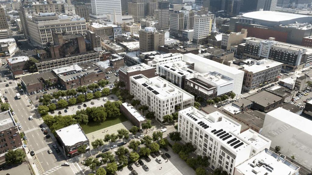 Aerial view of Teachers Village in Newark, NJ